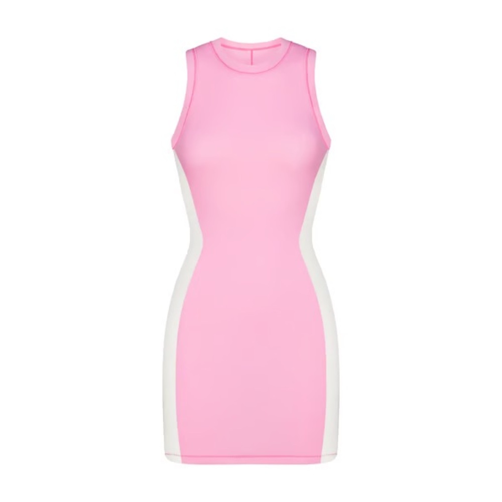 SKIMS Pink and White Sleeveless Mini Dress